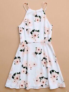 Dynamite White Mini Dress with Blush Floral Print